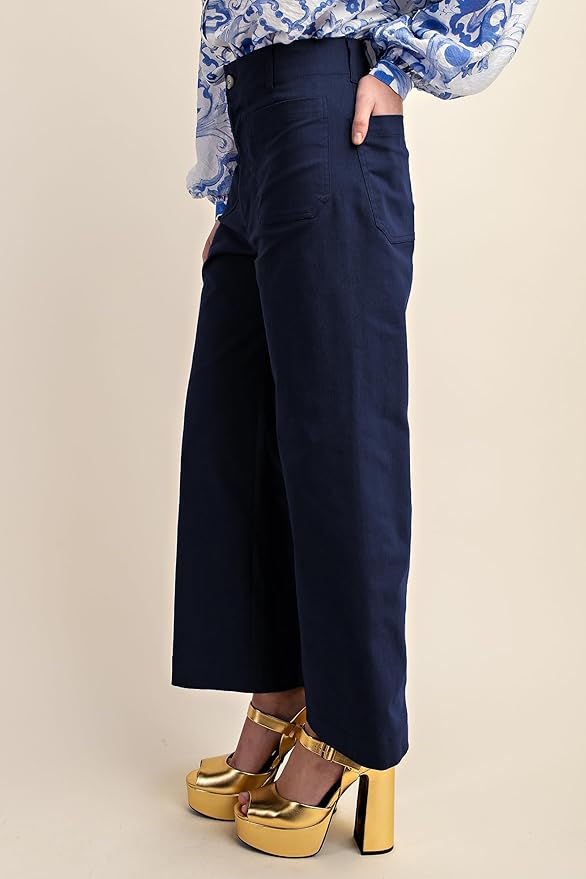 miduo Womens High Waisted Cropped Wide Leg Stretchy Straight Pants Trousers with Pockets - Image 4