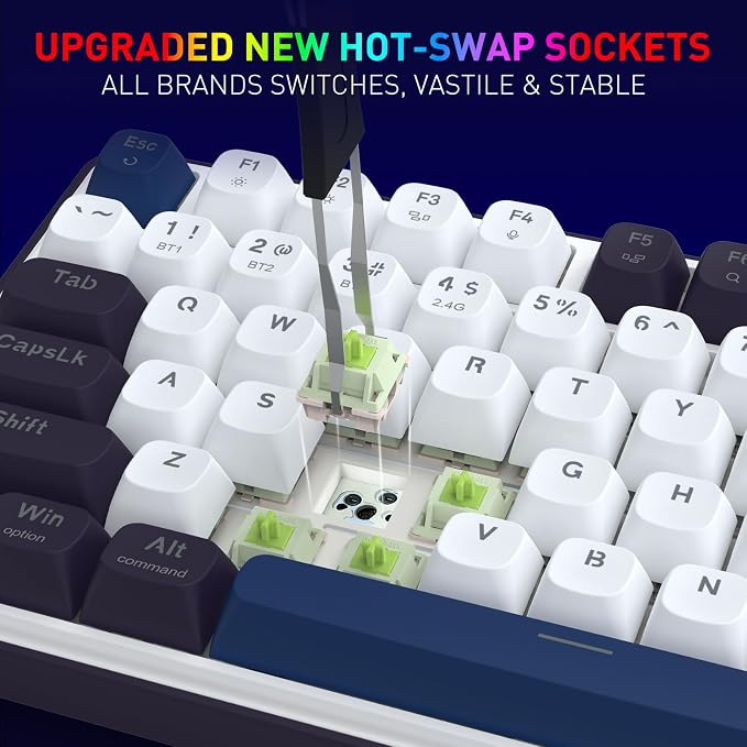 Redragon K744 PRO 99 Keys Wireless Gasket RGB Gaming Keyboard, 3-Mode Mechanical Keyboard w/Hot-Swap Socket, Round PBT Keycaps & 5-Layer Noise Dampening, Custom Linear Switch - Image 6