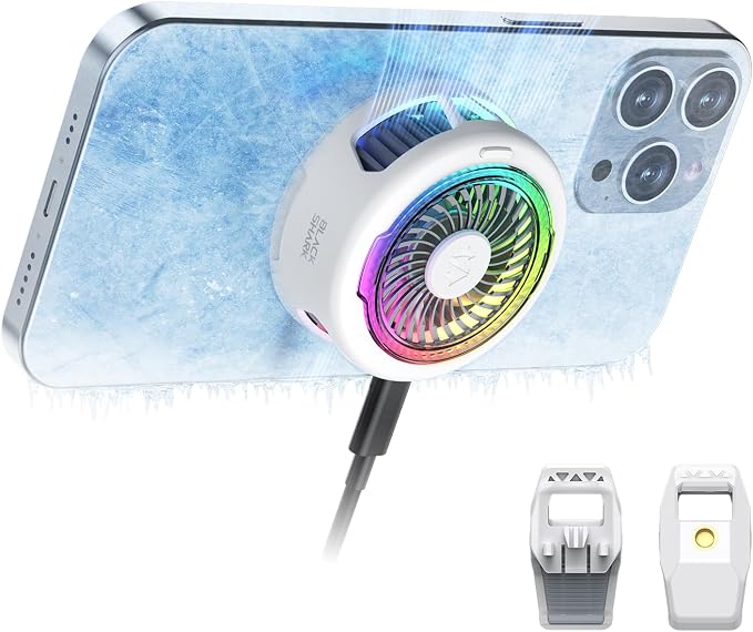Black Shark FunCooler 5 Magnetic Cell Phone Cooler for Gaming, Portable Mobile Phone Cooling Fan with RGB Light, Cellphone Radiator for iPhone Magnetic Series/Android/Tablet/iPad (White) by BlackShark