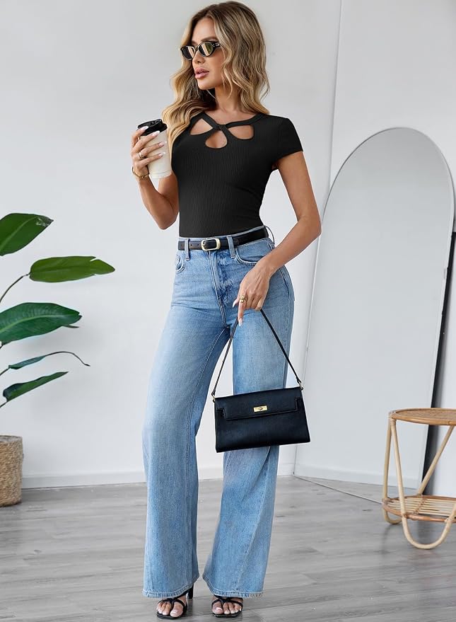 Pink Queen Sexy Tops for Women Cutout Keyhole Neck Cap Sleeve Shirts Casual Summer Clothes 2026 Fashion - Image 3