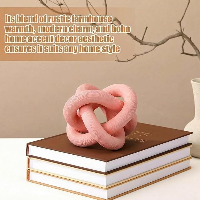 Yalikop 3 Link Wood Knot Decor Rustic Home Décor Accents Hand Carved Coffee Table Decoration, Boho Chain Link Decoration, Modern Shelf, Rustic Objects for Home Living Room Bedroom(Pea-Pink) - Image 4