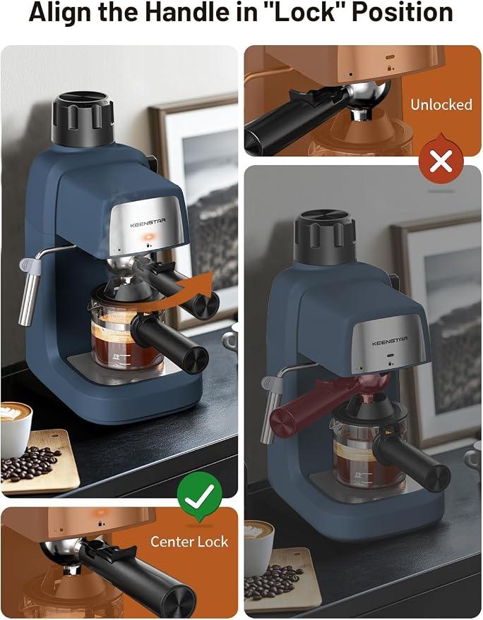 KEENSTAR 3.5Bar Espresso Machine with Milk Frother, 800W Compact Espresso and Cappuccino Maker, Preheating Function, 4-Cup Espresso Maker for Latte or Cappuccino, Gift for Coffee Lovers Upgrade - Image 4