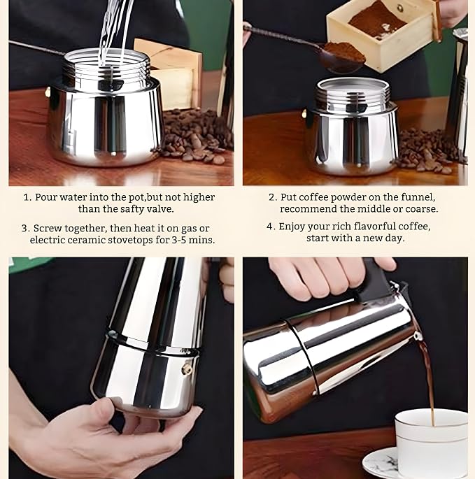 Stainless Steel Moka Pot, Gas/Electric Stovetop Espresso Maker, Percolator Coffee Pot Italian Percolator Cuban Café Brewing, Greca Coffee Maker (12CUP 600ml) - Image 7