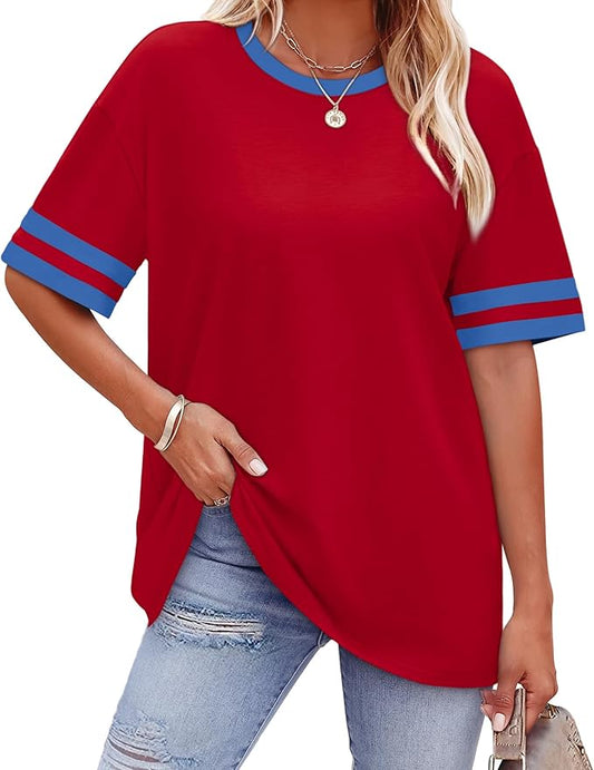 WIHOLL Womens T Shirts Loose Fit Short Sleeve Tees Crew Neck Color Block Summer Tops 2026 Fashion by WIHOLL