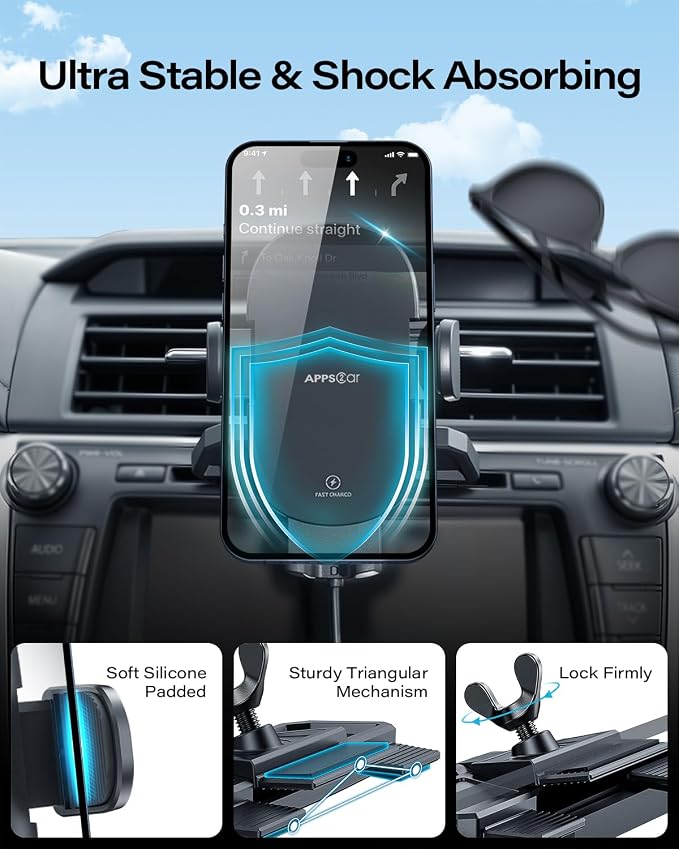 APPS2Car Sturdy CD Slot Phone Mount Upgraded Wireless Charger with One Hand Operation Design, Hands-Free Car Phone Holder Compatible with iPhone 17 Pro Max Plus 16 15 14 13 12 11, Samsung S25 S24 - Image 3