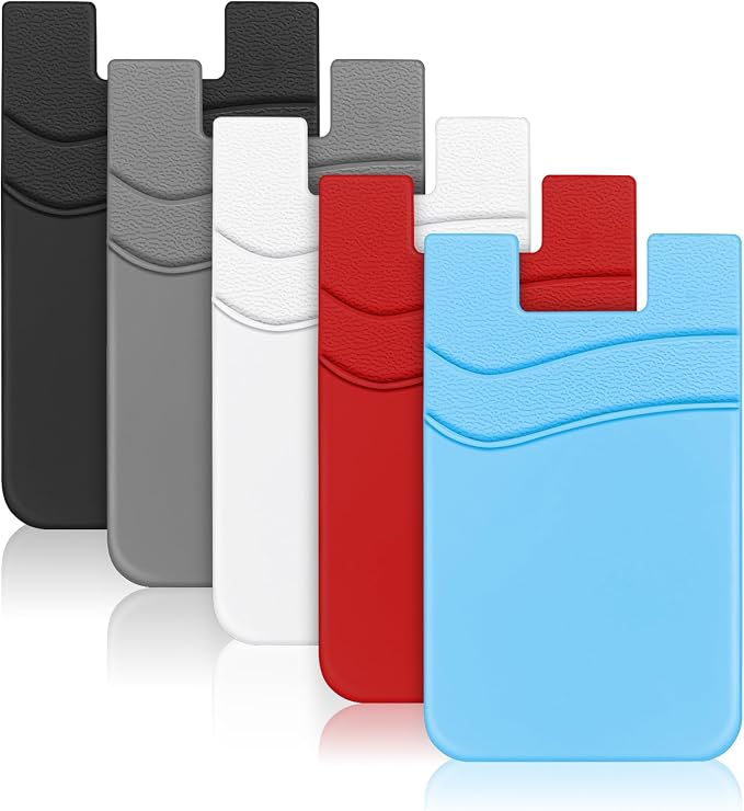SHANSHUI Phone Wallet Stick on, Card Holder for Back of Phone Double Silicone Credit Business Card Sleeve Pocket Compatible for iPhone, Samsung Galaxy and Every Smartphones (MultiColors-5pcs) by SHANSHUI