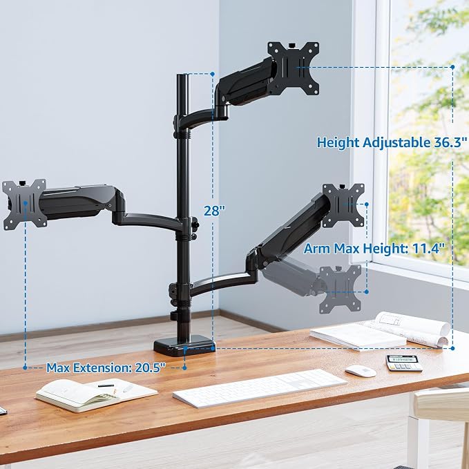 Triple Monitor Mount Fits Max 32" Computer Screen, Holds up to 17.6lbs Each Arm, 3 Monitor Desk Mount, Triple Stand with Tilt Swivel Rotation, VESA Mount 75/100mm - Image 7