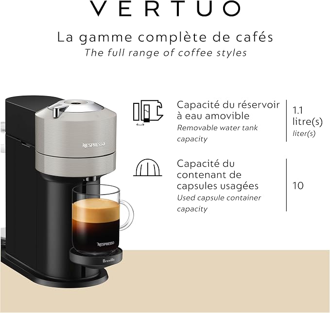 Nespresso Vertuo Next Coffee and Espresso Maker by Breville, Light Grey - Image 4