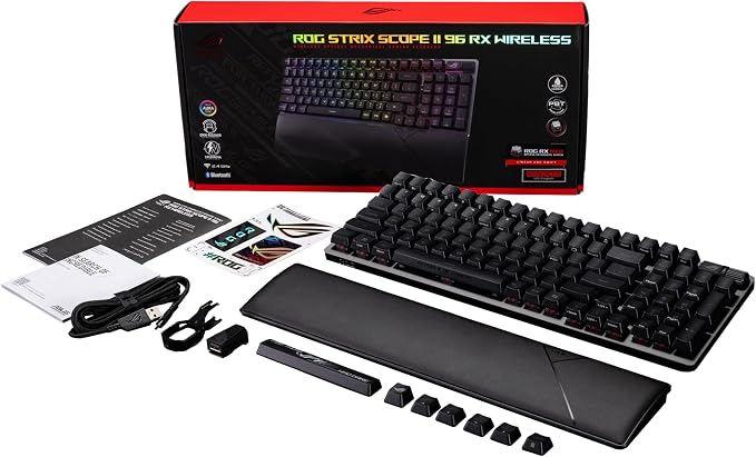 ASUS ROG Strix Scope II 96 RX Wireless Optical Gaming Keyboard – 96% Full-Size, Tri-Mode Connectivity, Pre-lubed ROG RX Red Linear Switches PBT Keycaps, RGB, PC/Mac Support - Black - Image 10