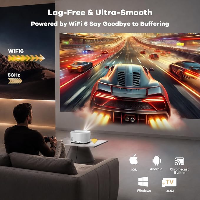 Outdoor-Projector-4K with WiFi and Bluetooth:[3500 Bright/60W Dolby Audio/Official Licensed Apps],Smart-Projector with AI Auto Focus, ONOAYO ONO5Pro 2.0 Movie Projector for Indoor/Outdoor 2026(White) - Image 7