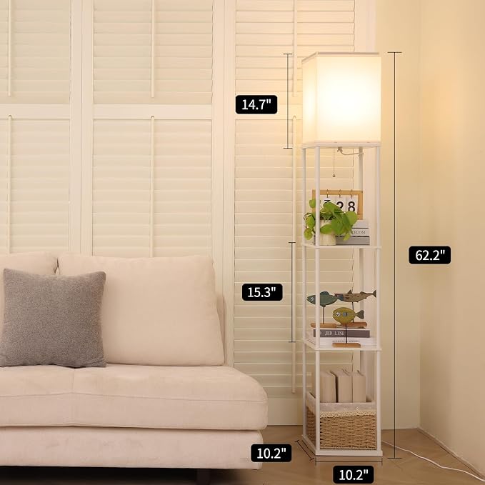 Gupuzm Floor Lamp with Shelves, 4 Layer Square Standing Lamp with 3 Color Temperature Bulb, Corner Display Bookshelf Lamp for Living Room, Bedroom and Office（White-2 Packs） - Image 4