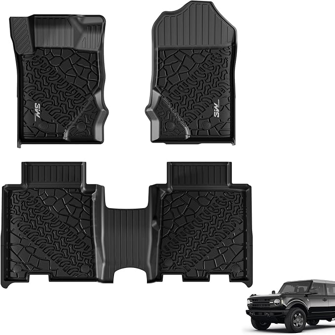 3W Floor Mats Fit for 2021-2025 2026 Ford Bronco 4-Door, All Weather TPE Custom Fit Bronco Floor Liners Car Accessories (Not Fit Sport & Vinyl Floor) by 3W