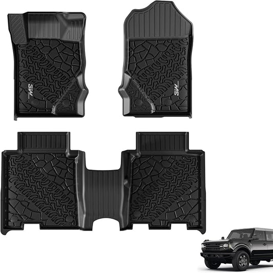 3W Floor Mats Fit for 2021-2025 2026 Ford Bronco 4-Door, All Weather TPE Custom Fit Bronco Floor Liners Car Accessories (Not Fit Sport & Vinyl Floor) by 3W