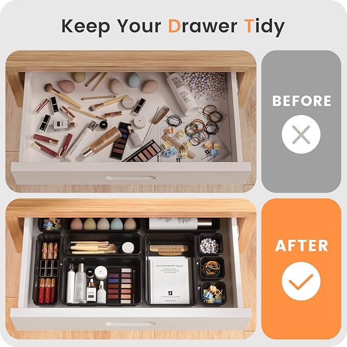 【Military Grade】A-LuGei Drawer Organizer,【】Makeup organizer,【Holds 177 Items】Bathroom Organizers and Storage,Organization and Storage,Desk Drawer Organizer for Vanity【Black】 - Image 4