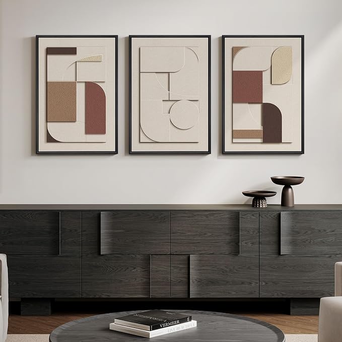 3D Textured Framed Neutral Wall Art, Brown Tan Beige Geometric Texture Artwork for Walls, 3 Piece Minimalist Modern Sandstone Art Painting for Living Room Hallway Office Kitchen Wall Decor, 16x24 Inch - Image 4