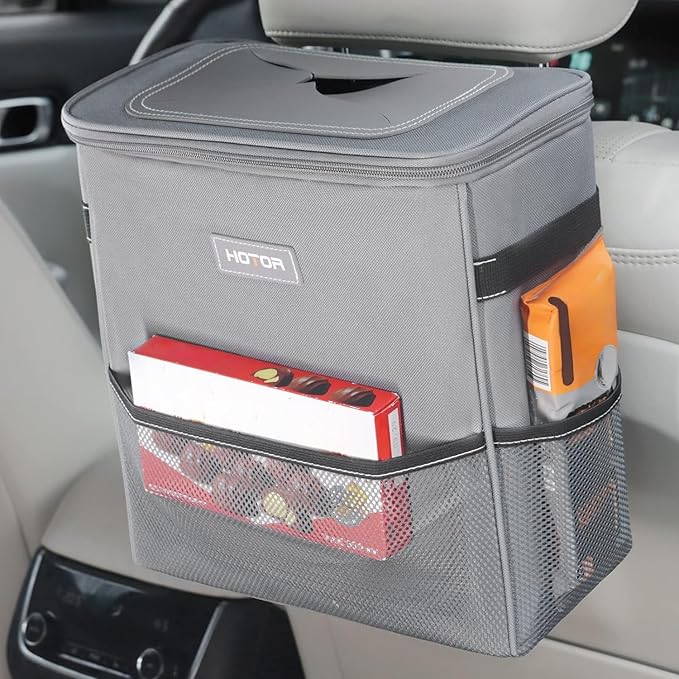 HOTOR 3 Gallons Car Trash Can, Ultra Large Capacity Organizer and Storage with Adjustable Straps & Magnetic Snaps, Waterproof Car Accessory for Interior Car Stuff Storage, Gray by HOTOR