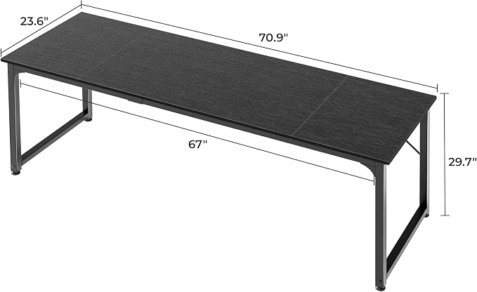 Huuger Computer Desk, 70 Inch Office Desk, Gaming Desk with Storage, Writing Desk Work Desk for Home Office, Study, Long Simple Desk, Large Legroom, Metal Frame, Black - Image 3