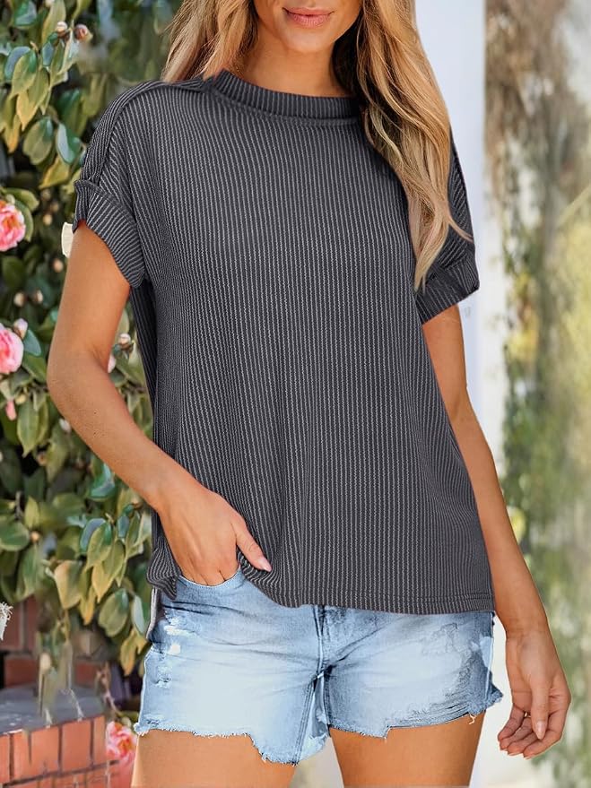 ANRABESS Womens Short Sleeve Crewneck Shirts Ribbed Knit High Low Hem T Shirt 2026 Summer Spring Casual Tops Trendy Clothes - Image 2