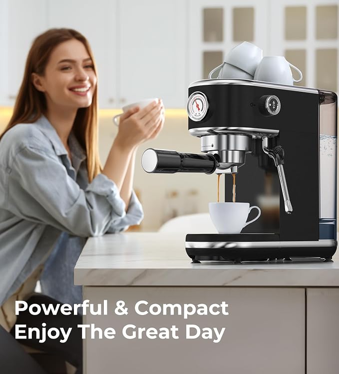 atatix 20 Bar Espresso Machine with Milk Frother, Compact Espresso Maker | Black Stainless Steel Coffee Machine,with Precise Temp Contro, 44oz Removable Water Tank for Latte, Cappuccino - Image 8