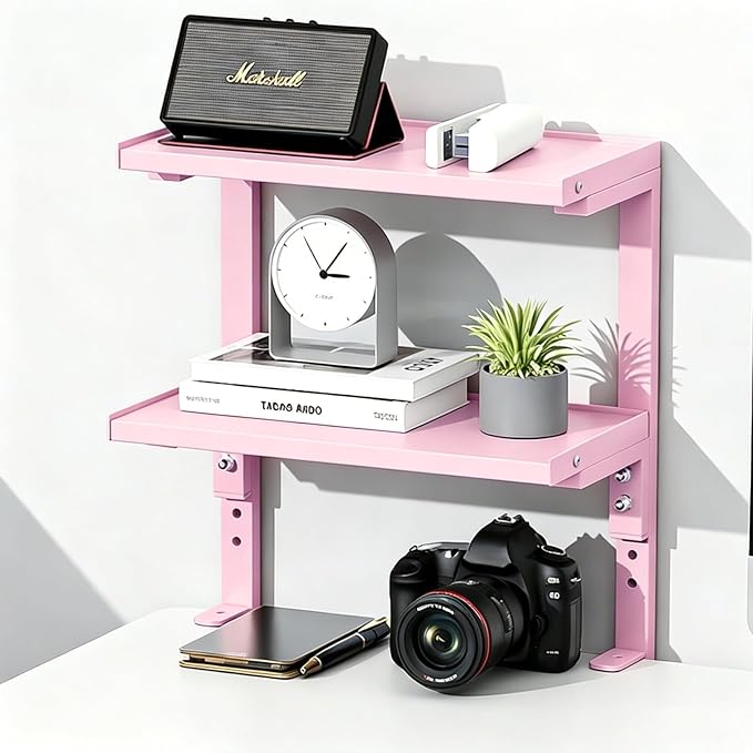 2-Tier Desk Shelf | Desk Organization Expandable Clamp on Desk Shelf Desktop Accessories for Offices and Game Rooms (Pink) by OUTIOE