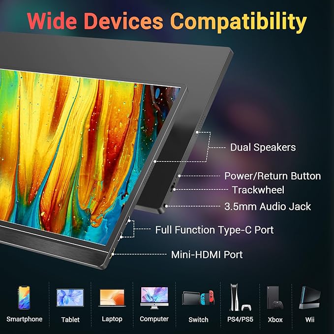 KYY Portable Monitor 15.6'' FHD 1080P USB C HDMI Gaming Monitor Ultra-Slim IPS Display w/Smart Cover & Speakers, Plug&Play, External Monitor for Laptop PC Phone Mac Xbox PS4 - Image 3