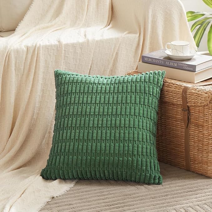 Fancy Homi 4 Packs Decorative Throw Pillow Covers for Living Room Couch Bed, Modern Farmhouse Boho Home Décor Accent Cushion Case, 18" x 18", Green - Image 2