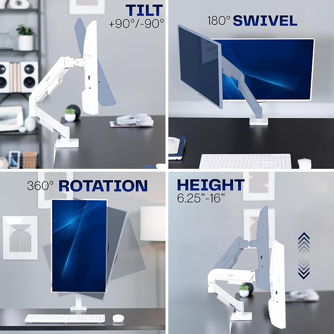 VIVO Single Monitor Stand, Fully Adjustable Arm for 17 to 32 inch Screen, Mechanical Articulating Desk Mount, Gaming and Office Setups, VESA 75x75, 100x100, Max 19.8 lbs, Classic, White, STAND-V001OW - Image 8