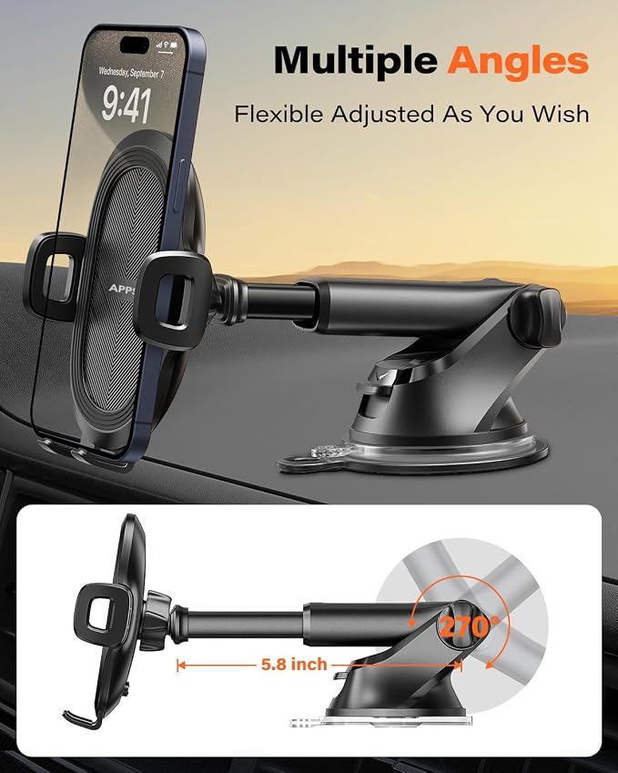 APPS2Car Car Phone Mount with Suction Cup, Universal Windshield Dashboard Holder with Sticky Gel Pad, Compatible with iPhone 17/16/15/14/13, Samsung, Most Smartphones - Image 4