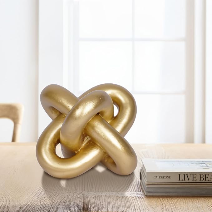 Gold Knot Statue Decor Modern Geometric Round Sculpture Table Sculptures and Figurines Round Decorative Ornaments Knick Knacks Home Decor for Shelves Coffee Table Bookshelf Decoration Gifts - Image 2