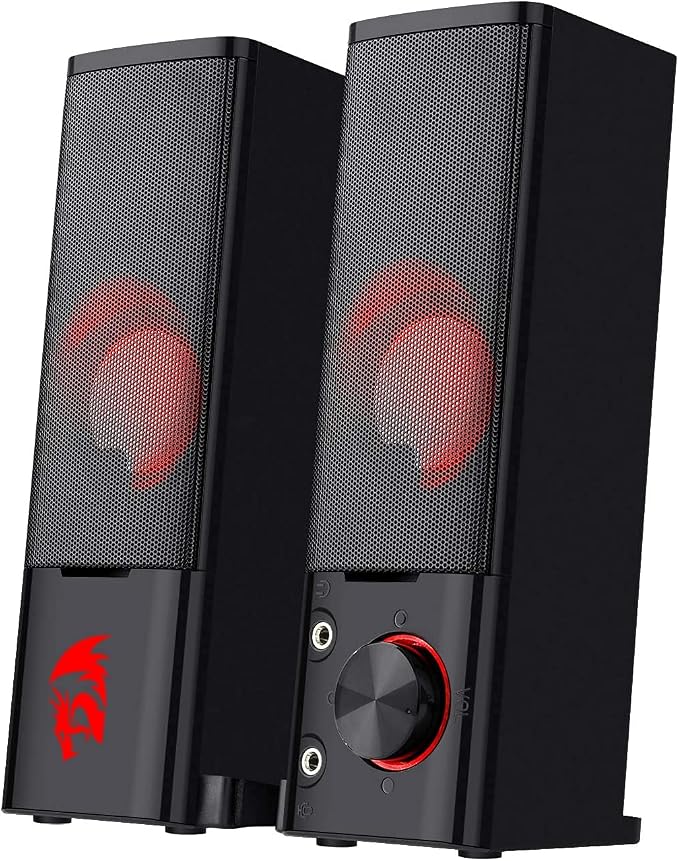Redragon GS550 PC Gaming Speakers 2.0 Channel Stereo Enhanced Sound, Black | Compact Maneuverable Size, Headphone Jack, Decent Red Backlight, Plug & Play USB Powered Desktop Computer Speaker by REDRAGON