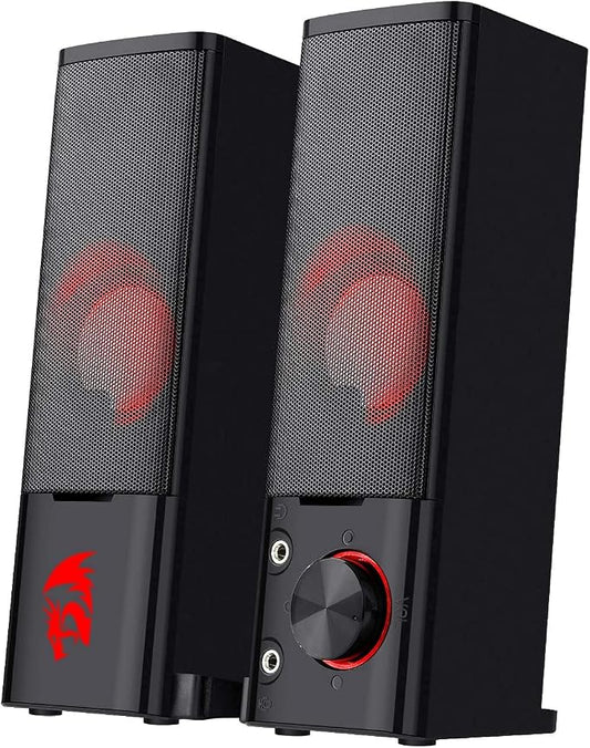 Redragon GS550 PC Gaming Speakers 2.0 Channel Stereo Enhanced Sound, Black | Compact Maneuverable Size, Headphone Jack, Decent Red Backlight, Plug & Play USB Powered Desktop Computer Speaker by REDRAGON