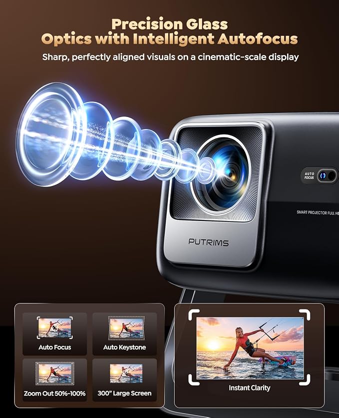 Smart 4K Projector [Google TV Stick Built-in & 360° Stand] with WiFi 6, Bluetooth 5.3, HDR10, 30W Hi-Fi, AI Auto Focus, Outdoor Portable Short Throw Movie Projector for Home Theater Bedroom Ceiling - Image 6