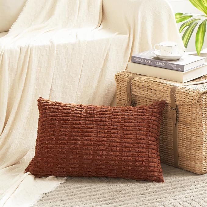 Fancy Homi 4 Packs Decorative Throw Pillow Covers for Living Room Couch Bed, Modern Farmhouse Boho Home Décor Accent Cushion Case, 24" x 12", Rust - Image 2