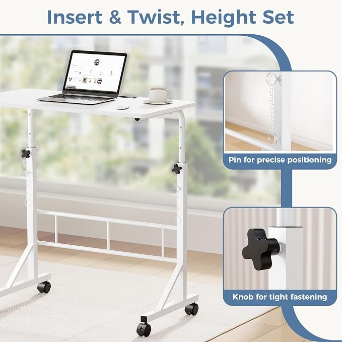 DUMOS 31.5" Walking Pad Desk, Laptop Desk, Home Office | Lockable Wheels, Adjustable Height, Portable Rolling Design, Treadmill Use, Stand Up Style, White - Image 6