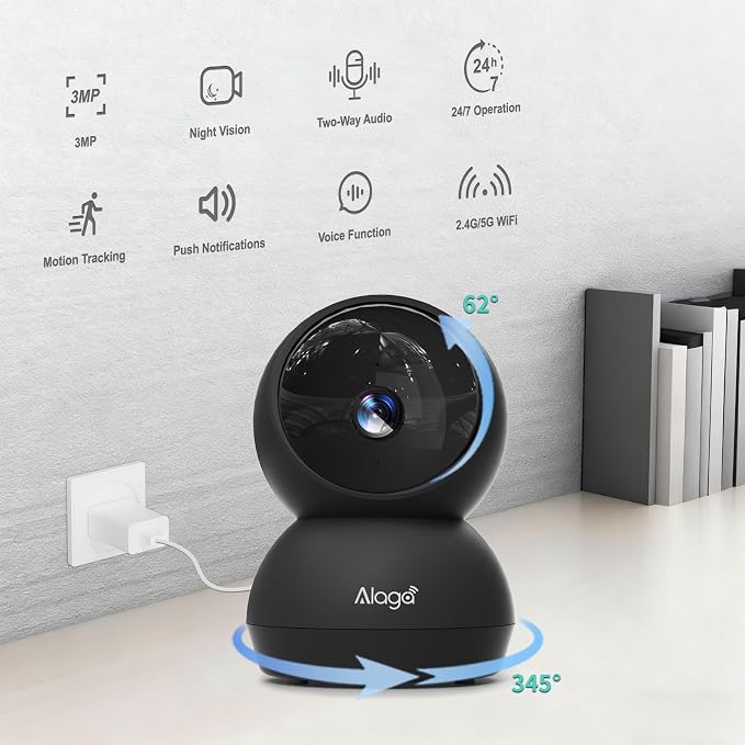 Security Camera, 2K HD Indoor Security Camera, 360 Degree Pan/Tilt Pet Camera 2.4G and 5G WiFi, Motion Detection, 2-Way Audio, Siren, Night Vision, Cloud SD Card Compatible Alexa Google Assistant - Image 2