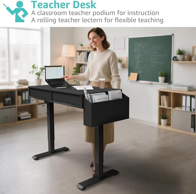 KLUVIS Electric Standing Desk with Drawers - 32 Inch Small Black Height Adjustable Sit Stand Desk with Storage for Home Office Bedroom, Study Writing Compact Stand up Computer Desks for Boys Girl Work - Image 7