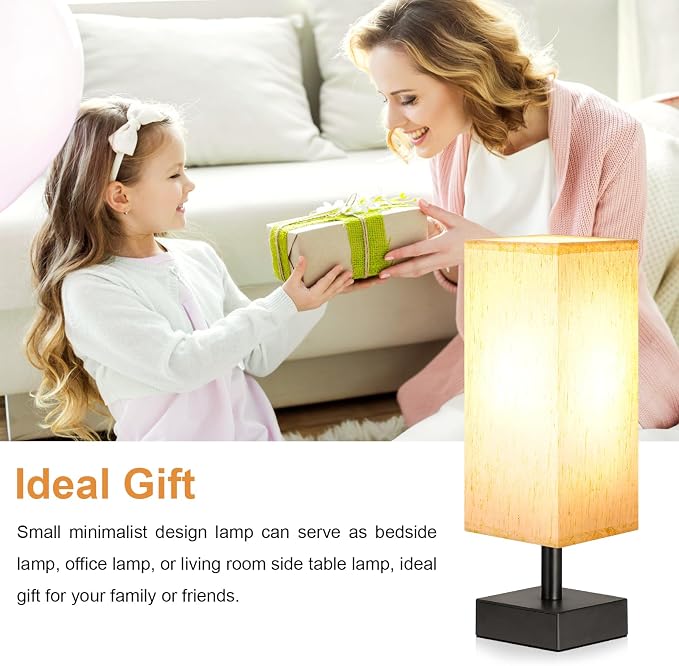 aooshine Small Bedside Table Lamp for Bedroom - Square Cream Fabric Shade | Inline Rocker Switch, Corded Electric, Bulb Not Included, 12.8" Mini Table Lamp for Nightstand, Desk, Dorm, Office - Image 5