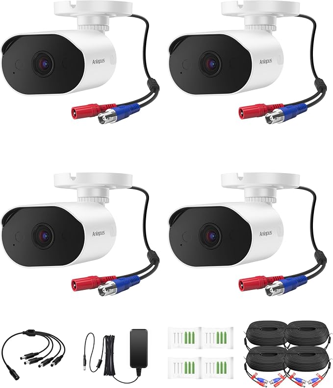 Anlapus 4 Pack 1080P HD-TVI Security Cameras with Audio, Night Vision, 2MP Outdoor Indoor Weatherproof Home Surveillance CCTV Bullet Camera for Anlapus 1080P/2MP/5MP/4K Analog DVR System by Anlapus