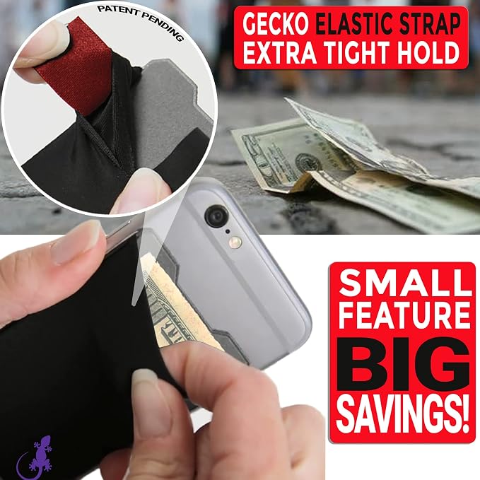 Phone Wallet - Adhesive Card Holder - Cell Phone Pouch - Stick on Lycra Pocket by Gecko - Carry Credit Cards and Cash - Image 8