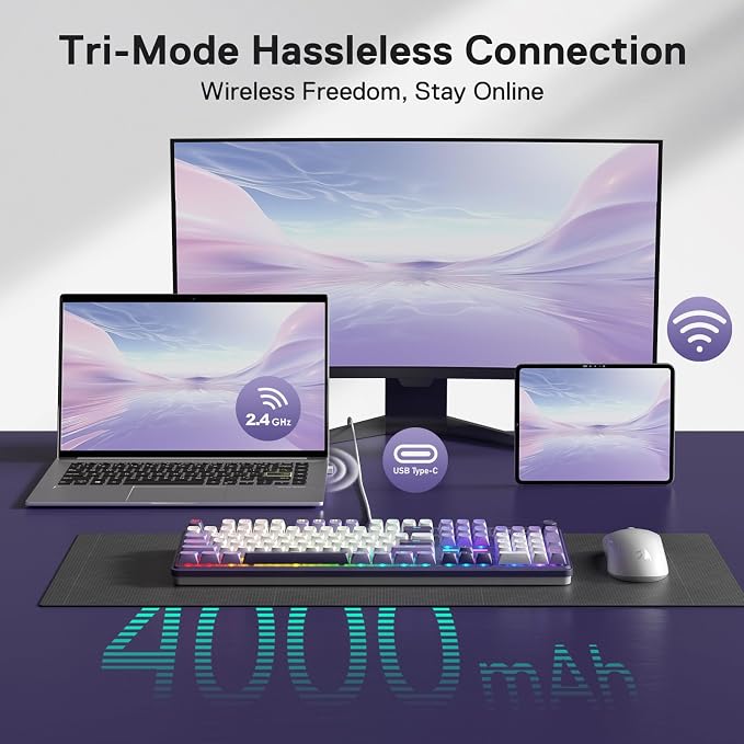 Redragon K762 PRO Wireless 104-Key Gasket Gaming Keyboard, Screen & Knob | Easy-Control LED Info Display, 0-Delay Tri-Mode, Cushioned 5-Layer Noise Dampening for Creamy Thocky Sound, Full-Size 104-Key - Image 3