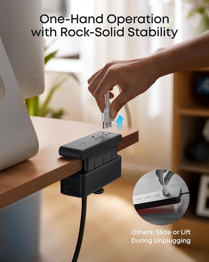 Anker Nano Power Strip, Desk Clamp, 70W Max, 1500J Surge Protector, 2 USB C | 6AC, Extension Cord, Outlet Extender Desk Organizer Gaming Accessories Home Office Essentials, Fit 0.6~1.8'' Tabletop Edge - Image 5
