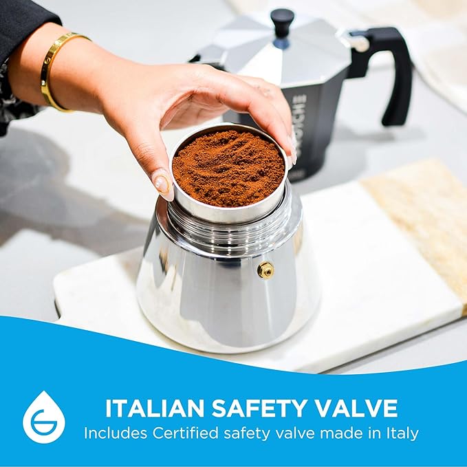 GROSCHE Milano Induction Stovetop Espresso Maker Moka Pot 6 Cup (Black) | Induction Moka Pot For Gas, Electric And Induction Cooktops With Aluminum Upper Chamber, Stainless Steel Base, And Burn Guard - Image 4