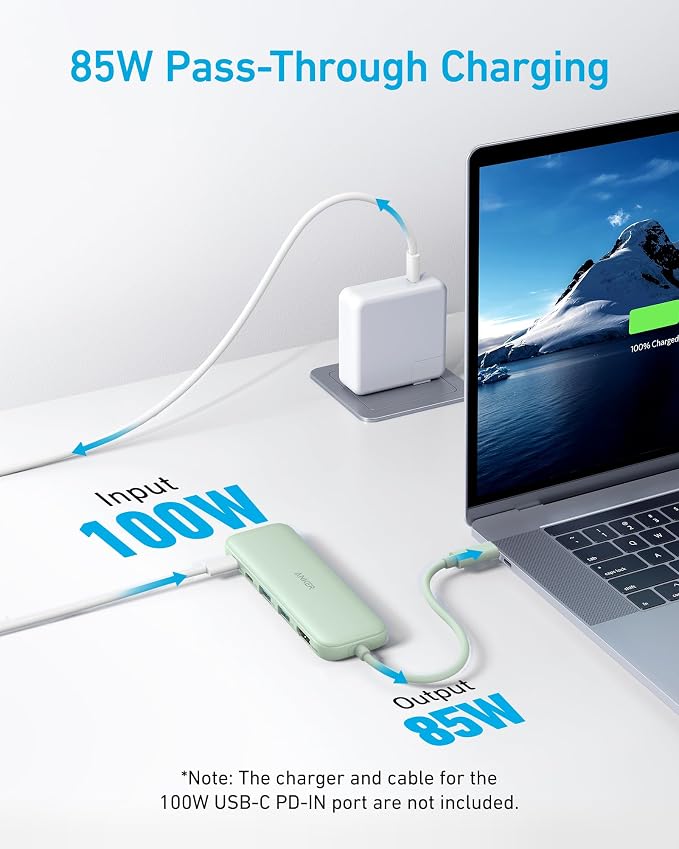 Anker USB C Hub, 5-in-1 USBC to HDMI Splitter with 4K Display | 85W Max PD, 1 Powered USB-C 5Gbps & 2 Powered USB-A 3.0 5Gbps Data Ports, for MacBook Pro, MacBook Air, Dell and More (Green) - Image 3