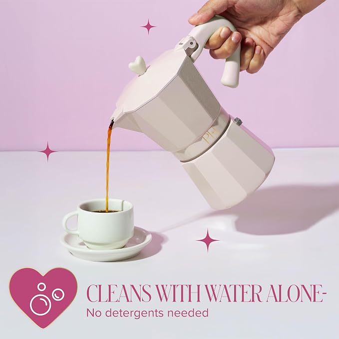 Paris Hilton Stovetop Espresso and Coffee Maker, Italian & Cuban Style Coffee Pot with Iconic Heart Knob, Perfect for Rich Aromatic Espresso, Makes up to 6 Espresso Cups, Cream - Image 7