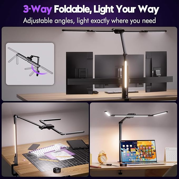 Quntis 32.5" Architect Desk Lamps for Office Home Dorm - Eye Care 3 Light Bar 1100LM Bright, Ambient Backlight, Radar Sensor, Remote Control, 2H Timer, Workbench Drafting Reading Video Conference Task - Image 4
