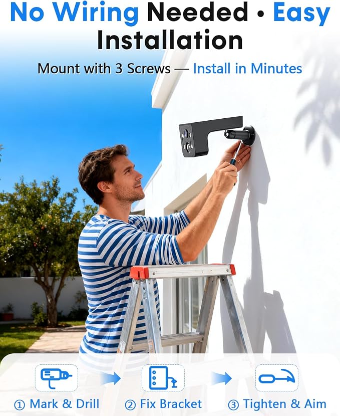 Wireless Security Camera Solar Outdoor: 2K HD Solar Powered WiFi Camera with AI Motion Detection & Color Night Vision - IP67 Weatherproof for Home Backyard Driveway Garage - for Homeowners & Renters - Image 2