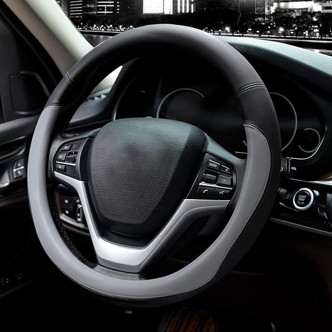 Valleycomfy Microfiber Leather Steering Wheel Cover Large-Size for F150 F250 F350 Ram 4Runner Tacoma Tundra Range Rover Model S X with 15 1/2 inches-16 inches Outer Diameter-Gray - Image 2
