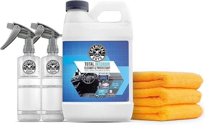 Chemical Guys HOL414 Total Interior Cleaner and Protectant, Refill Kit With 2 Dilution Bottles & 3 Premium Microfiber Towels (Safe for Cars, Trucks, SUVs, Jeeps, Motorcycles, RVs & More) 64 fl oz by ChemicalGuys