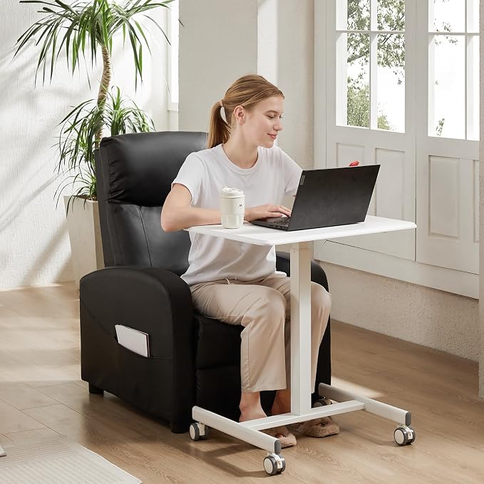 DUMOS Mobile Rolling Desk with Wheels Adjustable Height | Small Standing Desks Portable Laptop PC Table, Computer Workstation for Home Office Small Space, White - Image 2