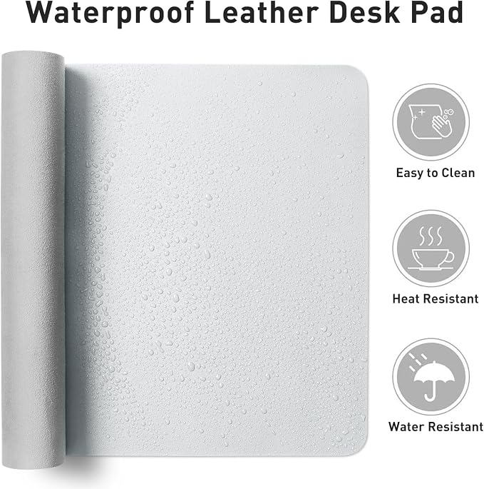 Aothia Leather Desk Pad Protector, Office Desk Mat, Large Mouse Pad, Non-Slip PU Leather Desk Blotter, Laptop Desk Pad, Waterproof Desk Writing Pad for Office and Home (48"x17", Barely Grey) - Image 7